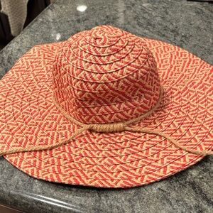 Elegant Red and Tan Women's Woven Hat
